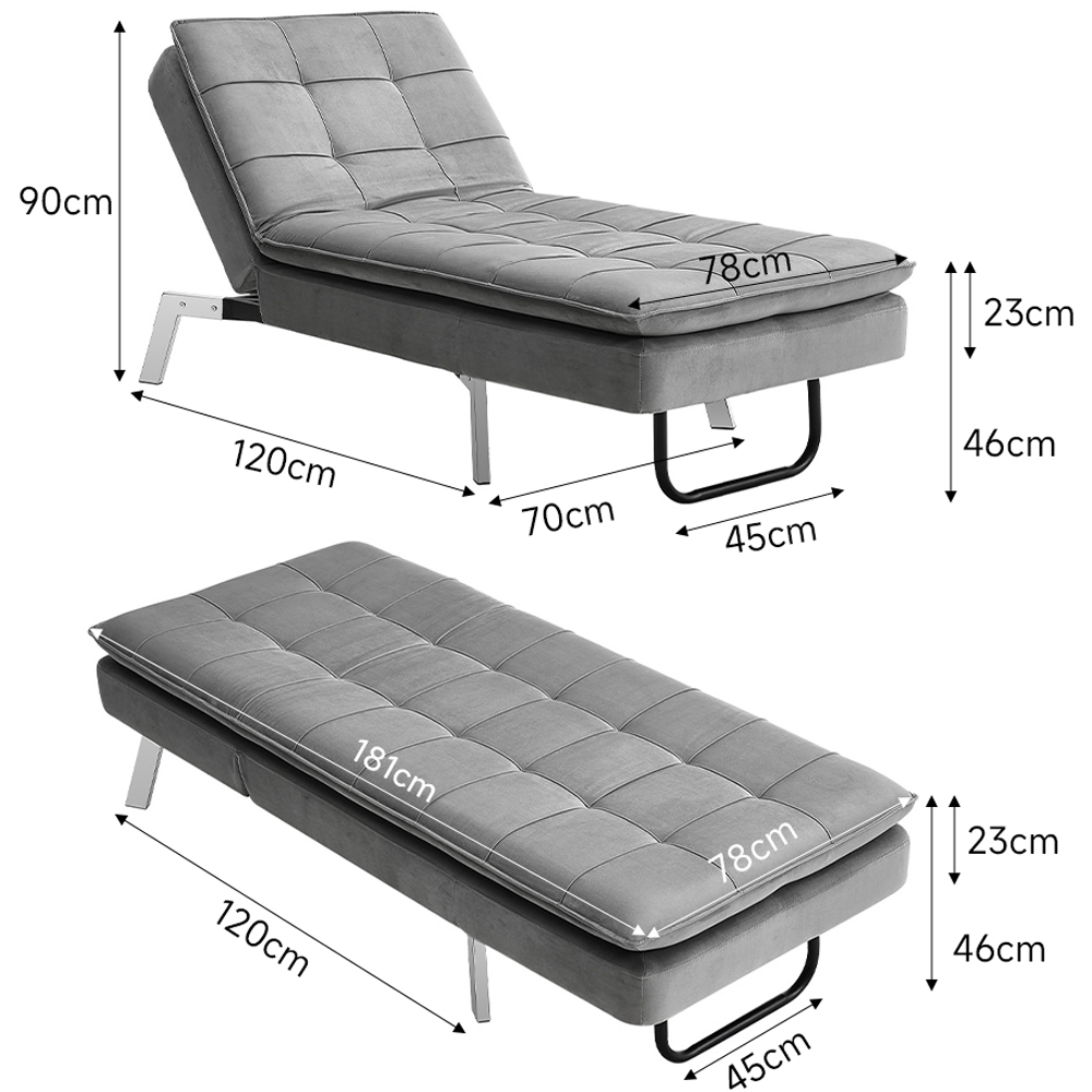 Living and Home Chaise Grey Fabric Upholstered Adjustable Lounger Image 9