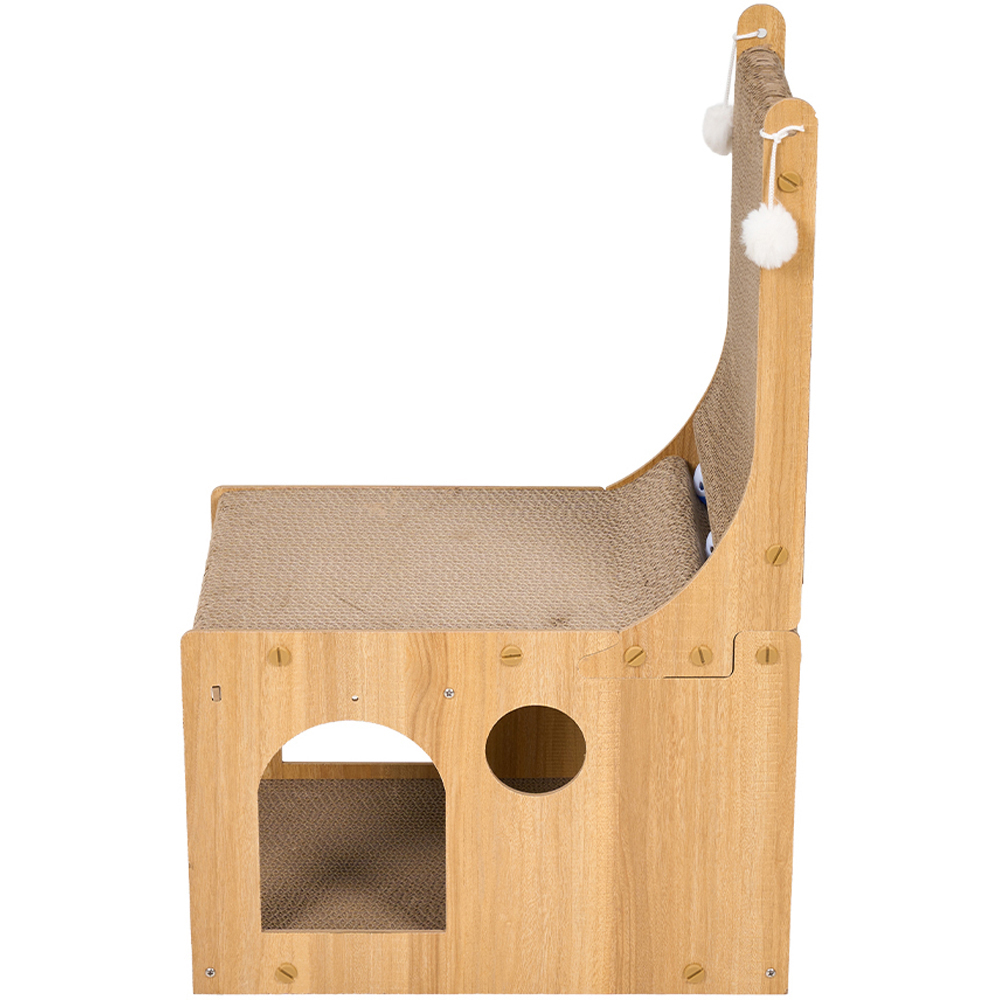 H&O Direct L Shape Wooden Cat Scratcher Lounger Bed with Track Balls Image 2