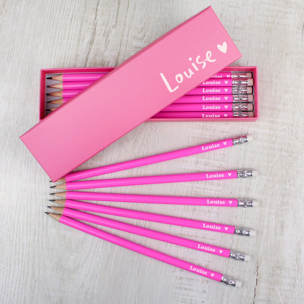Personalised Memento Heart Box and 12 Pink HB Pencils Image 2