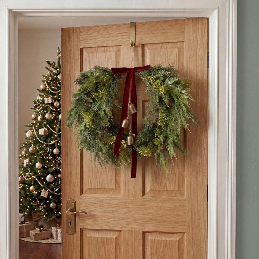 Charles Bentley Green Christmas Wreath with Red Bow and Bells 55cm Image 7