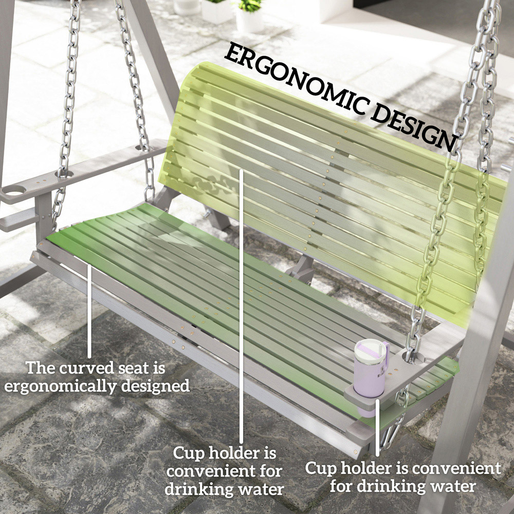 Outsunny 2 Seater Grey Wooden Garden Swing Chair Image 6