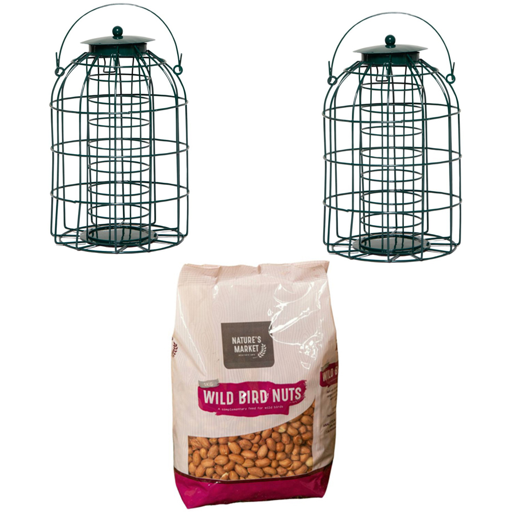 Samuel Alexander Squirrel Proof Metal Hanging Bird Nut Feeder 2 Pack with 1kg Nut Feed Image 1