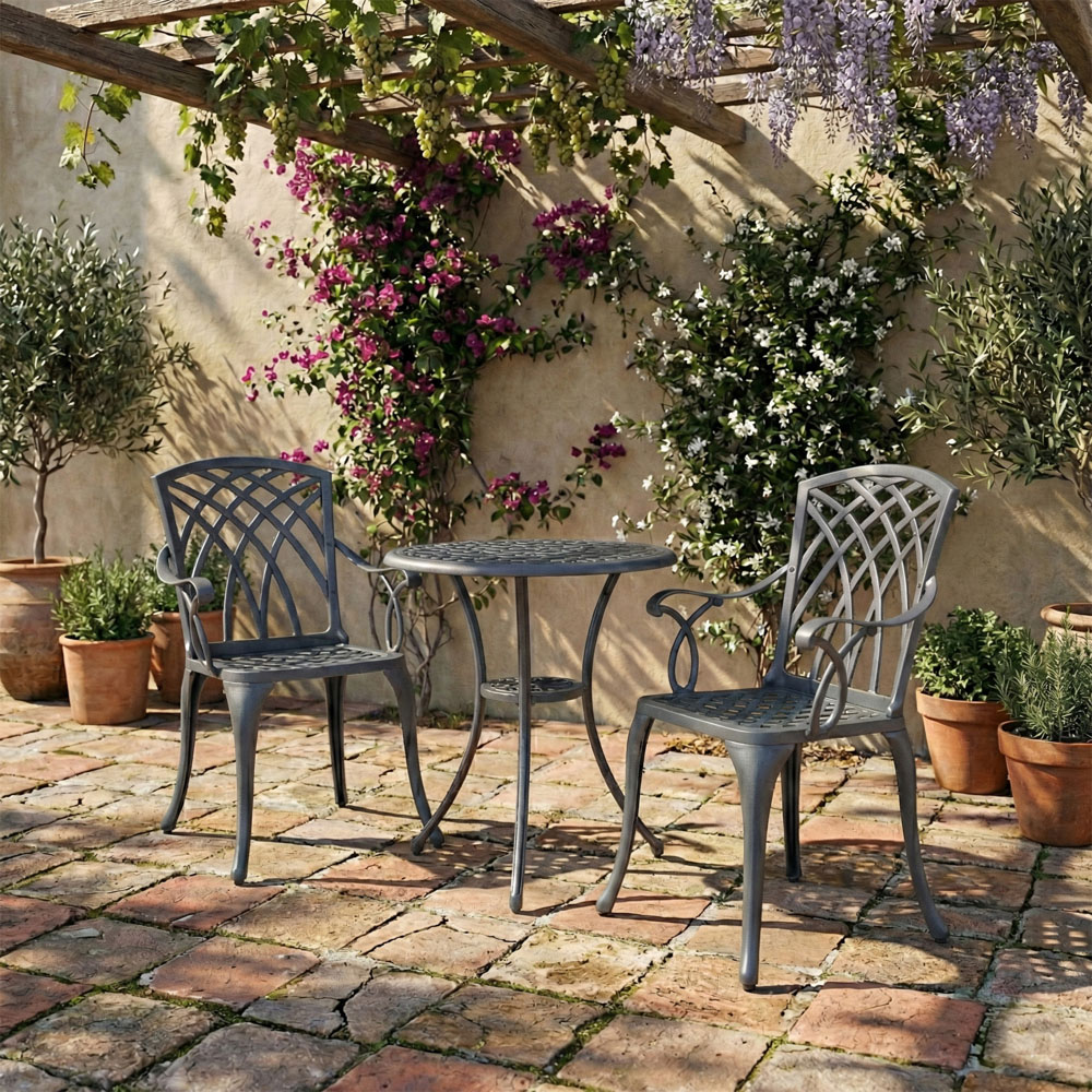Centurion Supports OSHOWA 2 Seater Grey Aluminium Bistro Set with Table Image 3