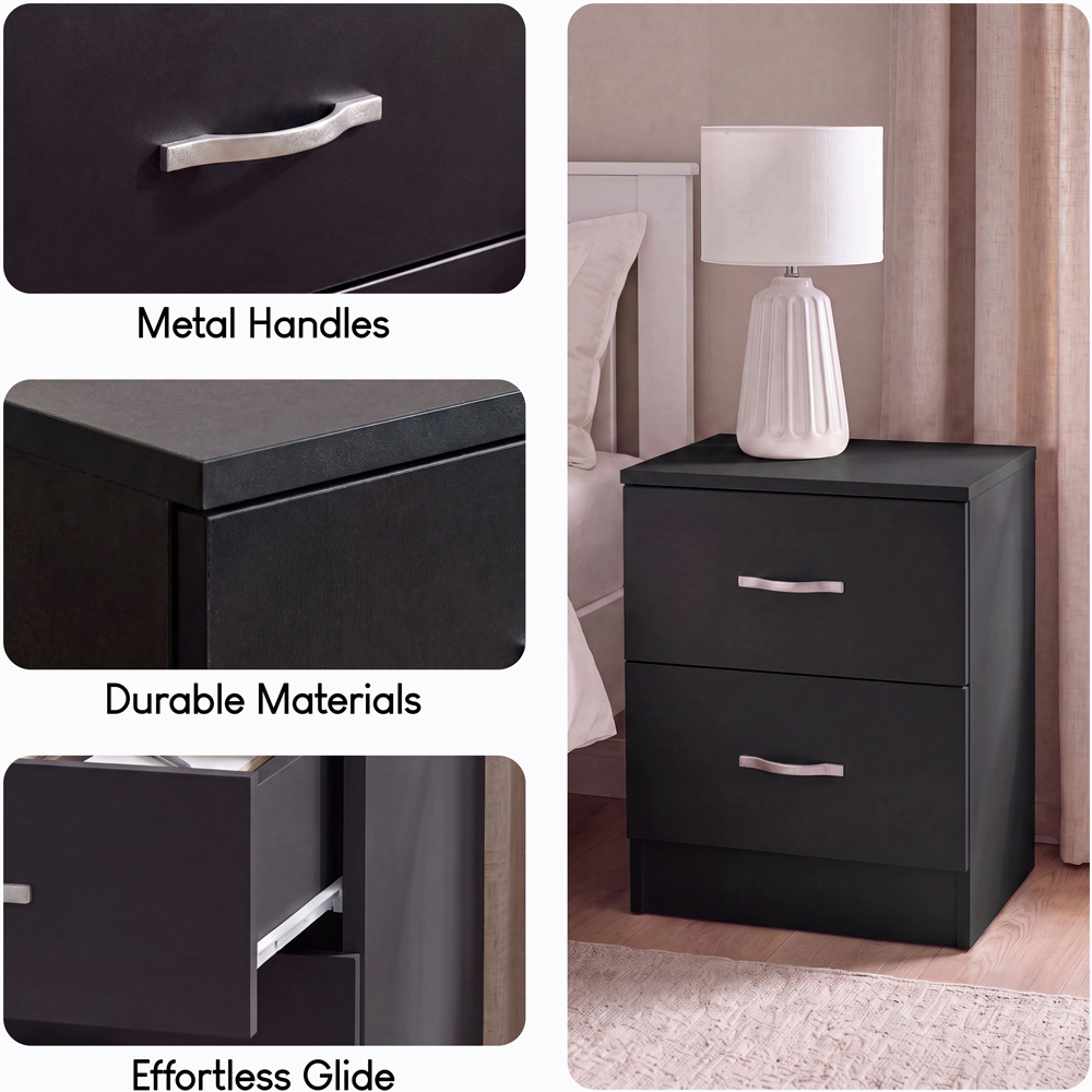 Vida Designs Riano 2 Drawer Black Melamine Finish Bedside Table Set of 2 Image 5
