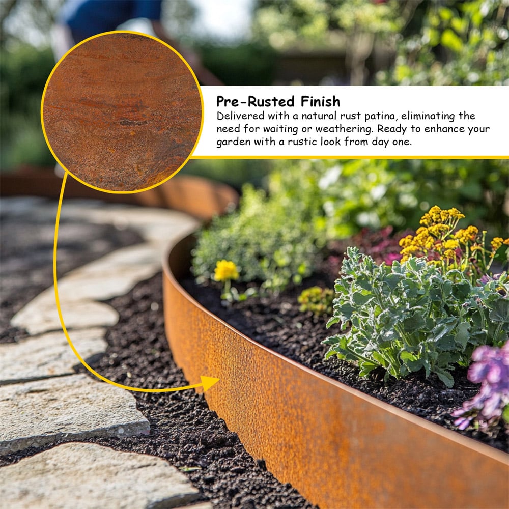 Nicoman Pre Rust Corten Metal Lawn Edging Garden Border Roll 5m Image 8