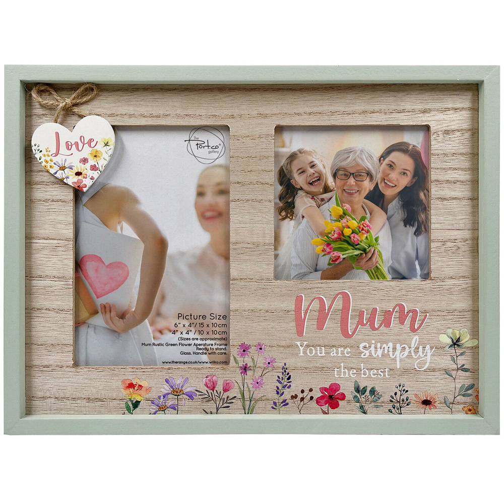 Mum Rustic Green Flower Frame - Green / 6 x 4 and 4 x 4 Inch Image 1