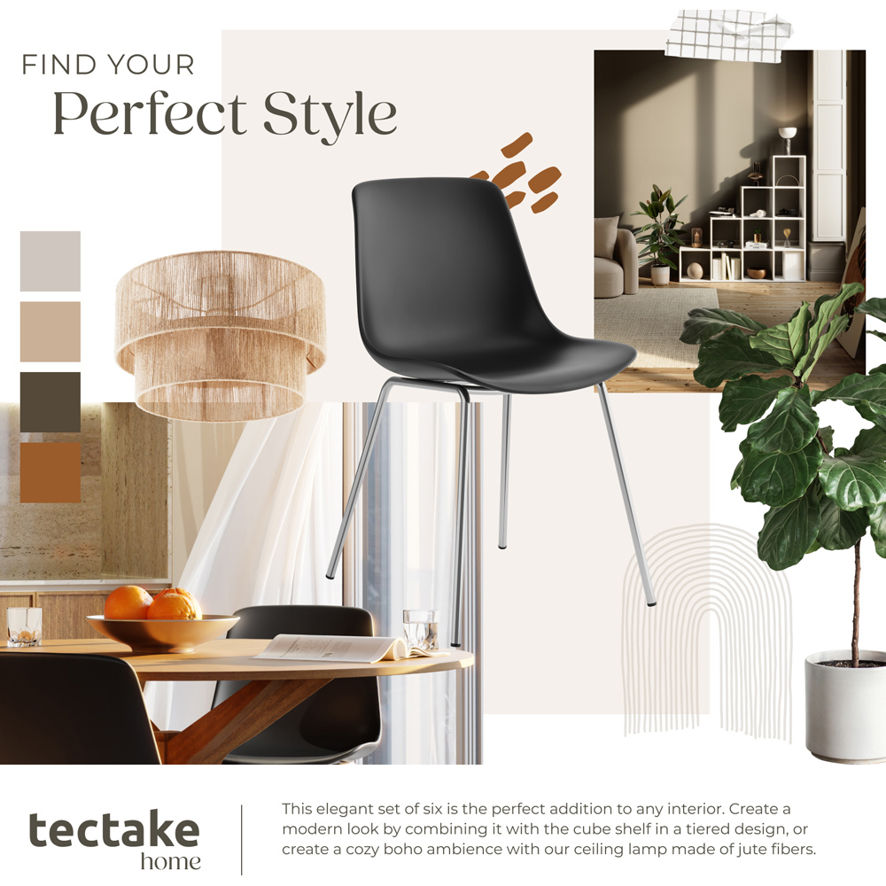 tectake Mave Set of 6 Black and Chrome Dining Chair Image 7