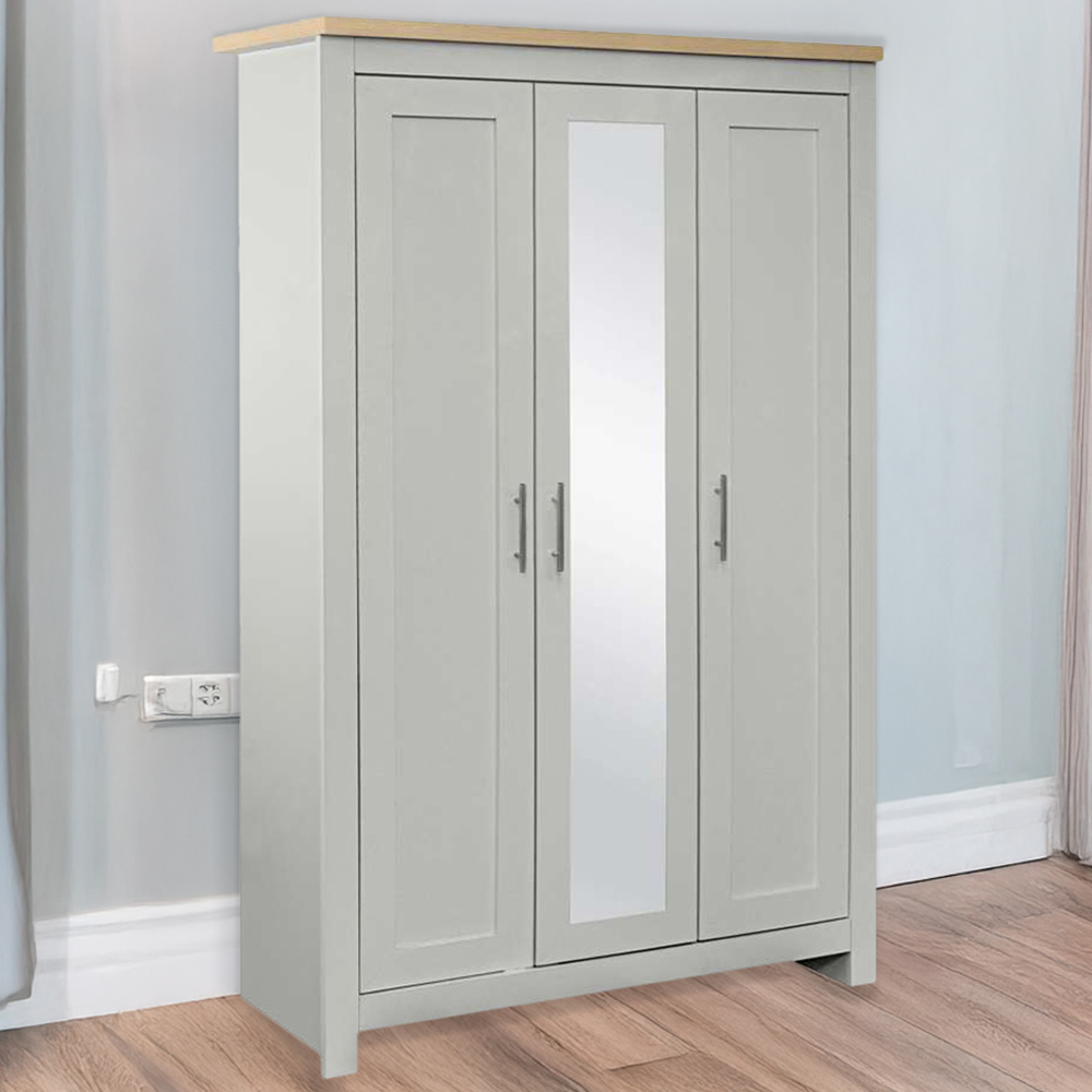 Birlea Highgate 3 Door Grey and Oak Mirrored Wardrobe Image 1