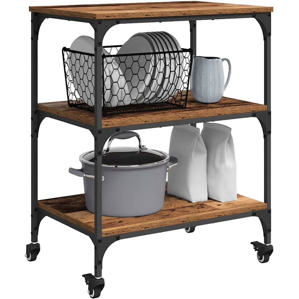vidaXL 3 Shelf Old Wood Kitchen Trolley Image 3