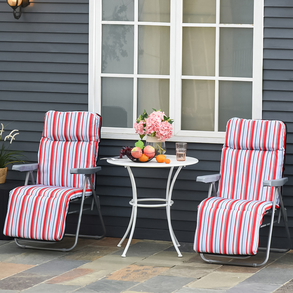 Outsunny Set of 2 Red and White Adjustable Sun Lounger Image 1