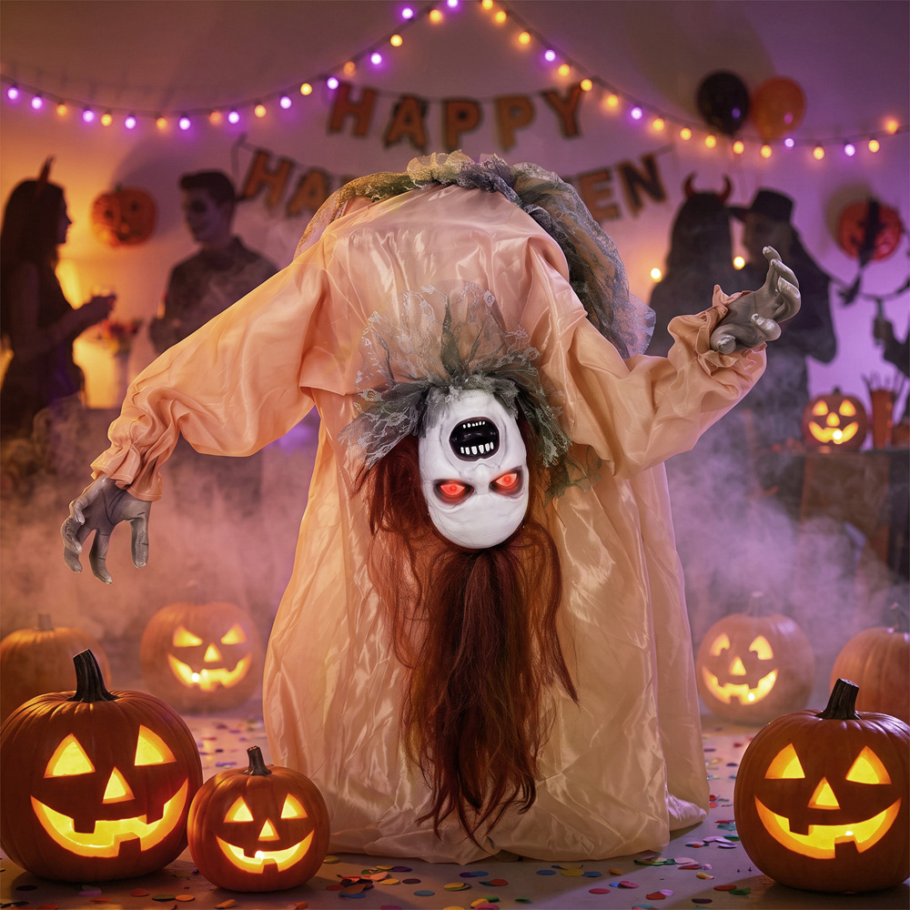 HOMCOM Light Up Animated Broken-Back Female Ghost Halloween Decoration 3.2ft Image 3