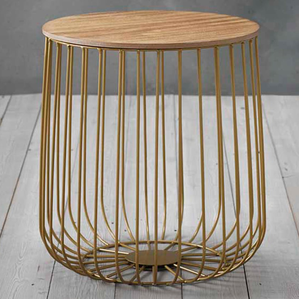 Enzo Small Solid Oak and Gold Cage Table Image 1