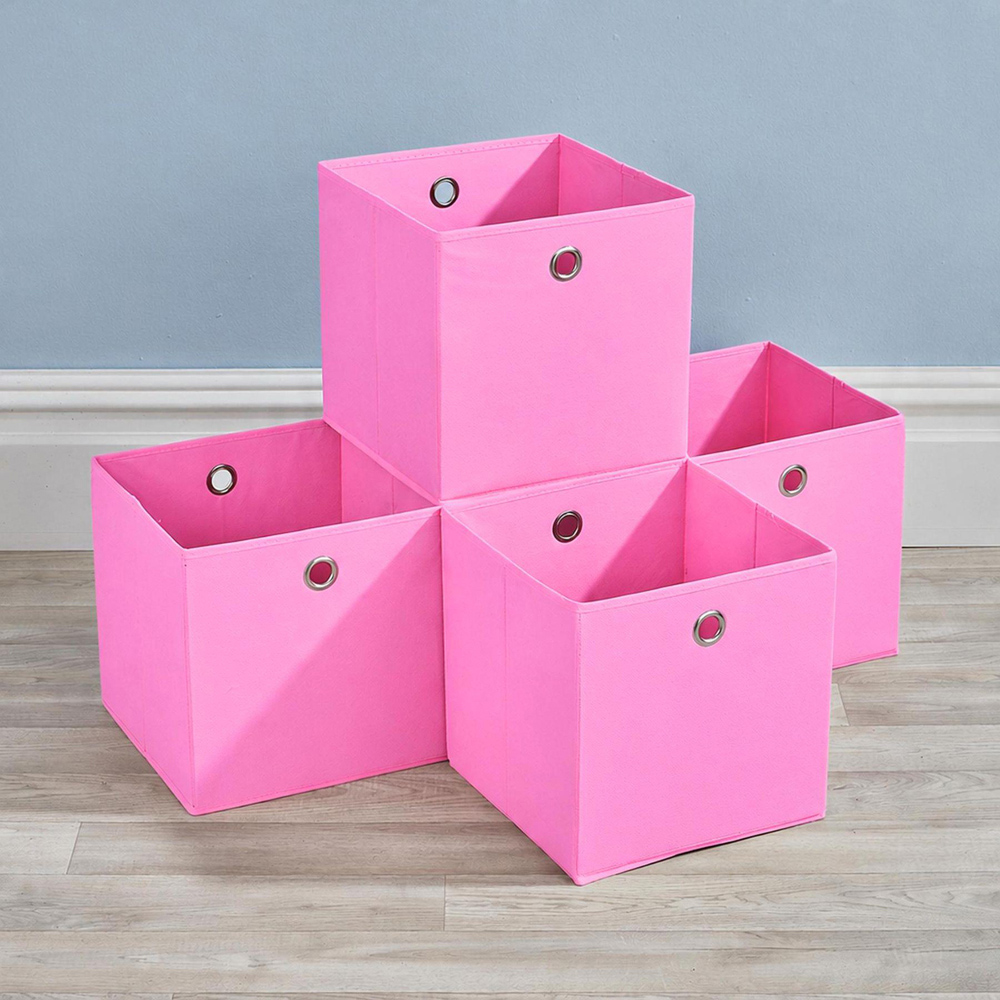 Home Source Pink Fabric Storage Box 4 Pack Image 3