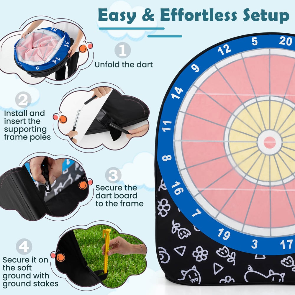 Costway Black Large Dart Board with 4 Kick Balls Image 7