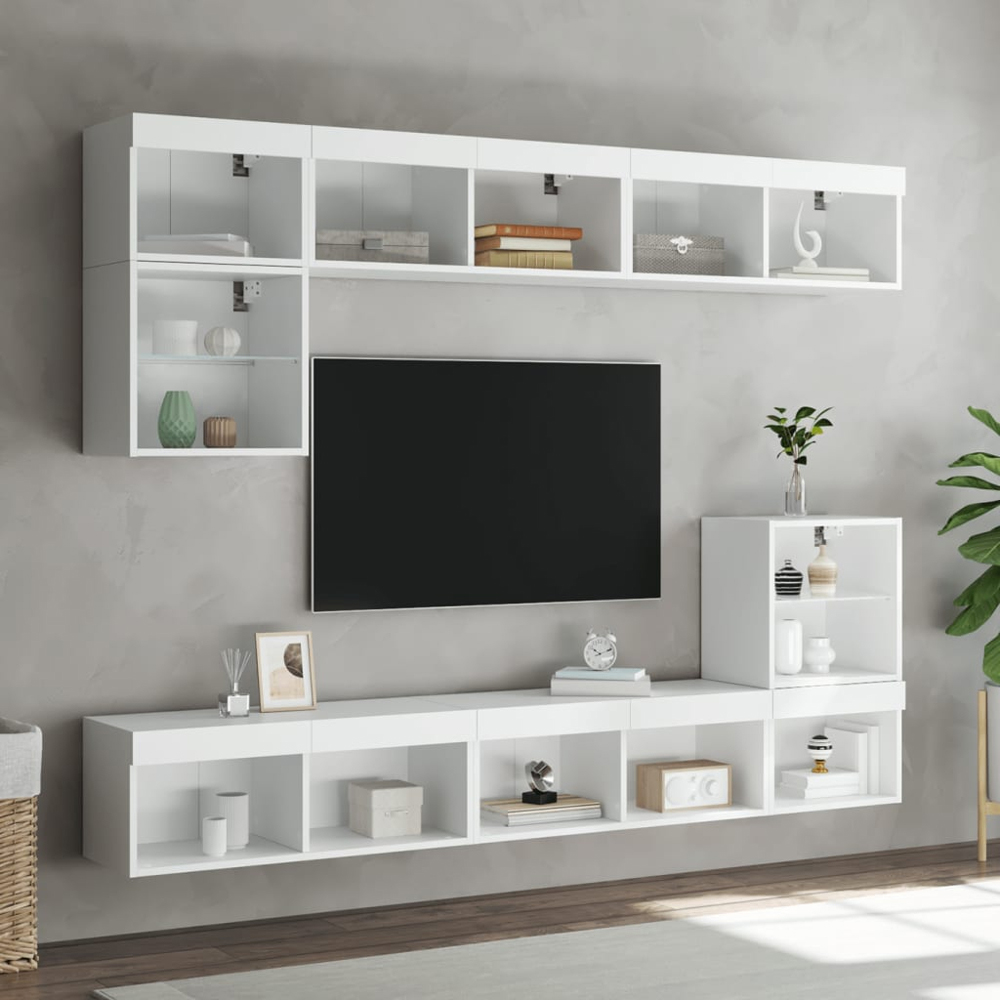 vidaXL 2 Shelf White Wall Mounted LED TV Cabinet Image 9