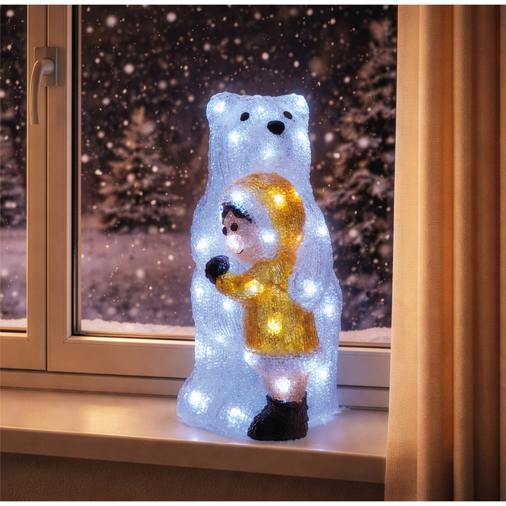 Xmas Haus 40 Bright White LED Acrylic Bear with Kid Christmas Decoration 36cm Image 2