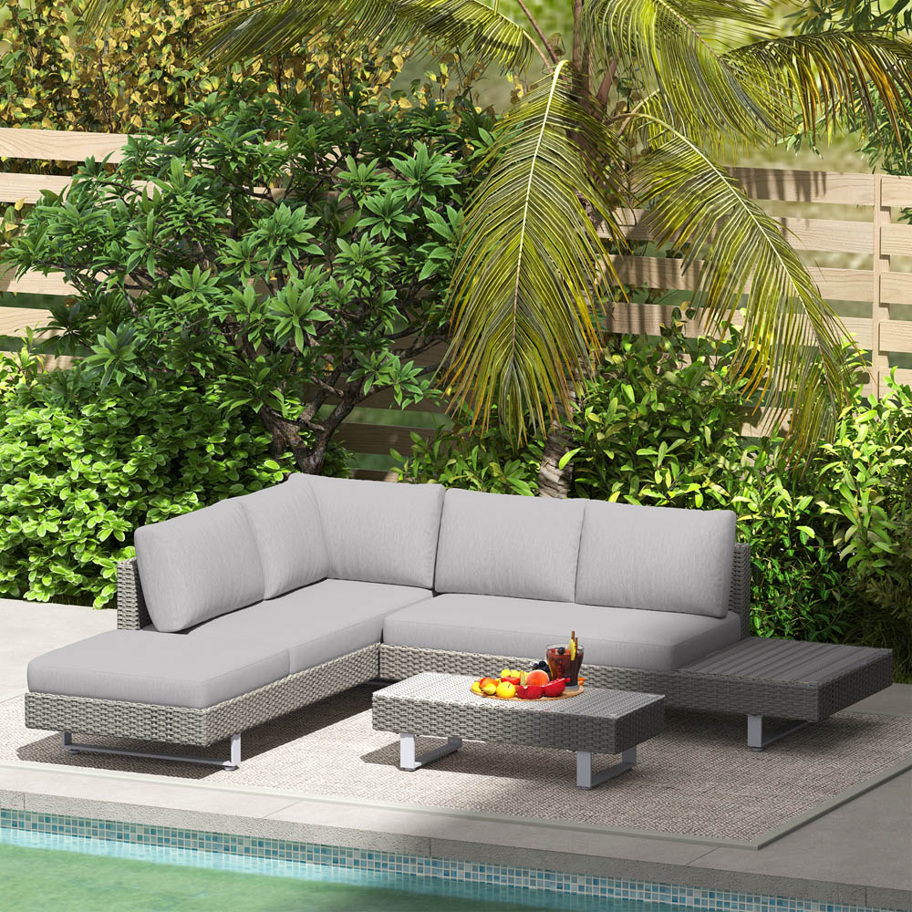 Outsunny 5 Seater Light Grey Cushion Rattan Wicker Sofa Set Image 3