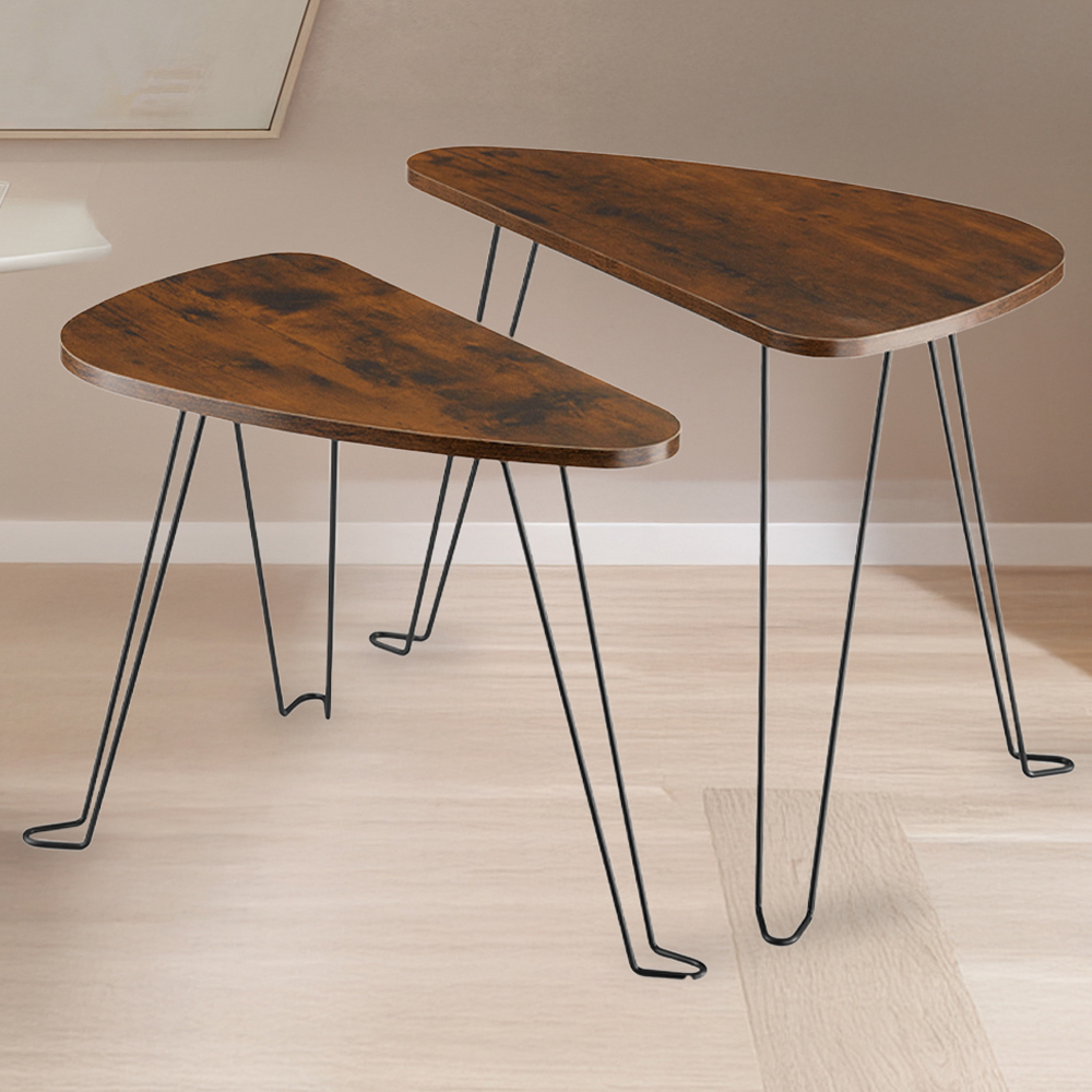 tectake Richmond Dark Rustic Wooden Nest of Tables Set of 2 Image 1