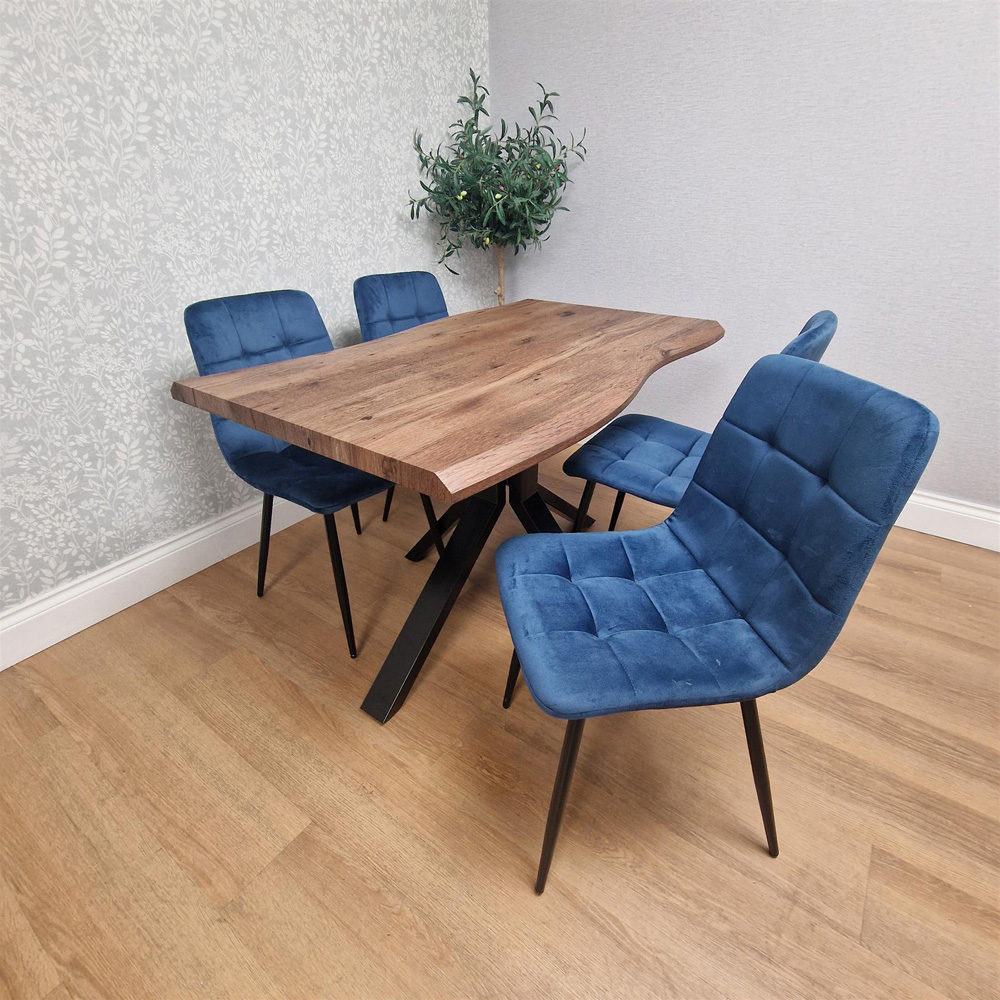 Kosy Koala 4 Seater Wooden Effect Velvet Dining Set Blue Image 9