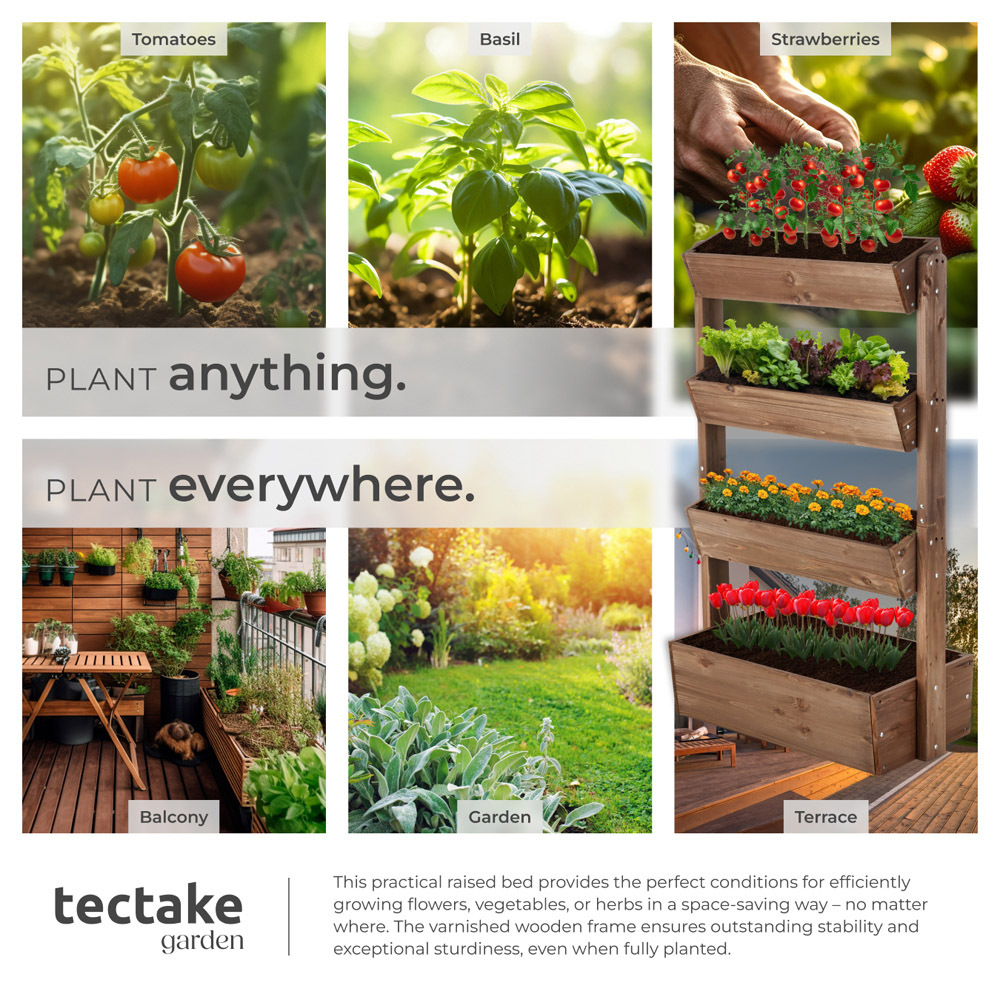 tectake Flora 5-Tier Brown Rustic Wooden Vertical Planter 85 x 45 x 140cm Image 5