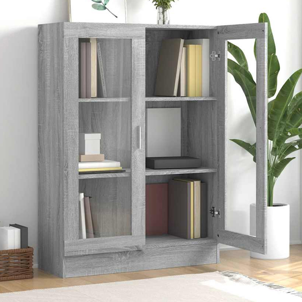 vidaXL 2 Glass Door 3 Shelf Grey Sonoma Vitrine Cabinet Image 1