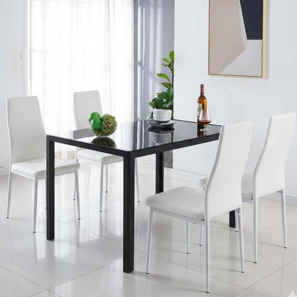 Kosy Koala 4 Seater Faux Leather Glass Dining Set Black and White Image 5