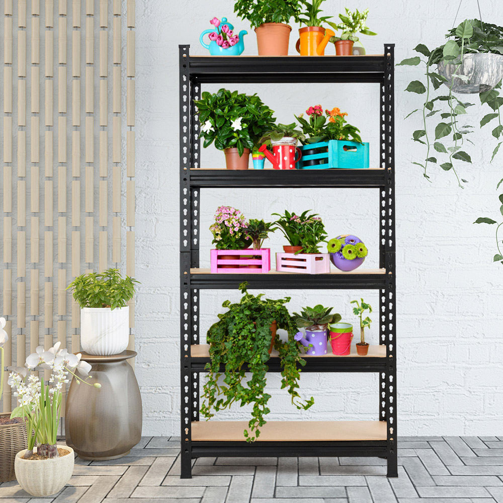 Costway Black 5 Tier Storage Rack with Adjustable Board Image 4