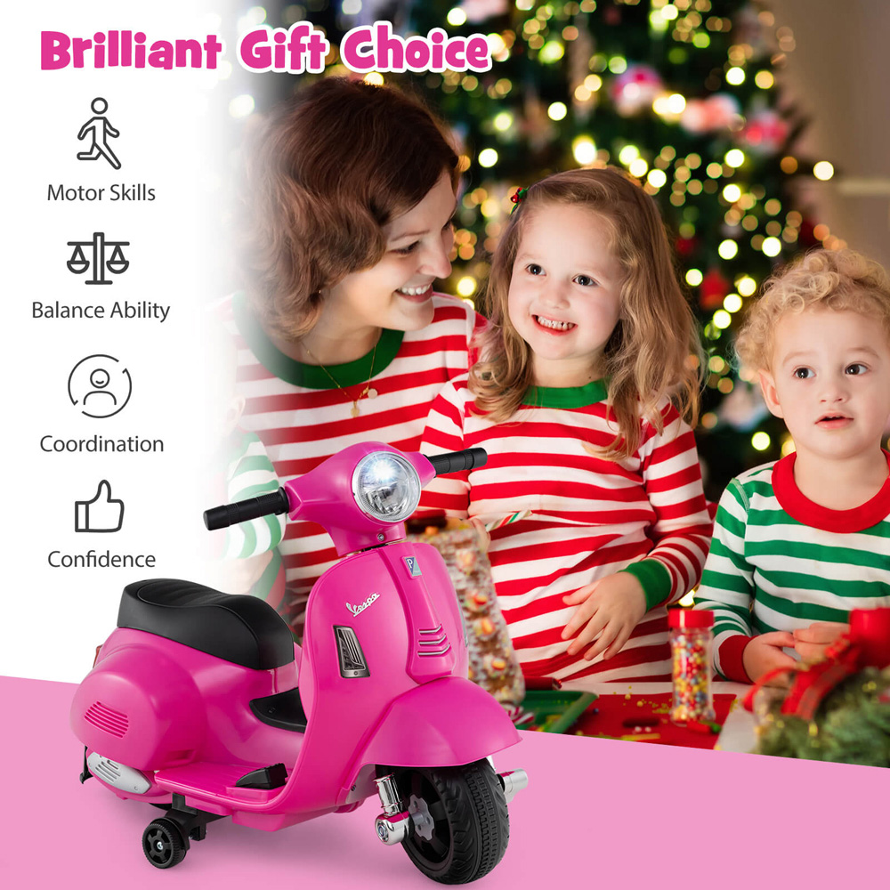 Costway Kids Pink Licensed Vespa Ride On Motorcycle with Lights and Horn Sound 6V Image 5