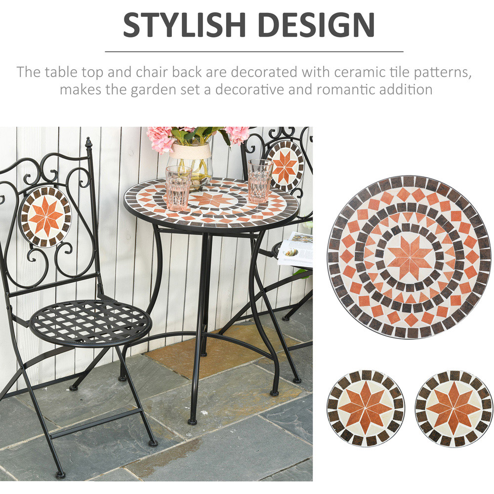 Outsunny 2 Seater Ceramic Tile Garden Round Dining Set Image 5