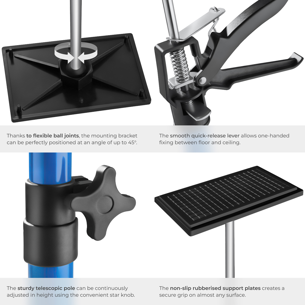 tectake Blue Adjustable Ceiling Support Shore Holder Plasterboard Props 115 to 290cm 4 Pack Image 3