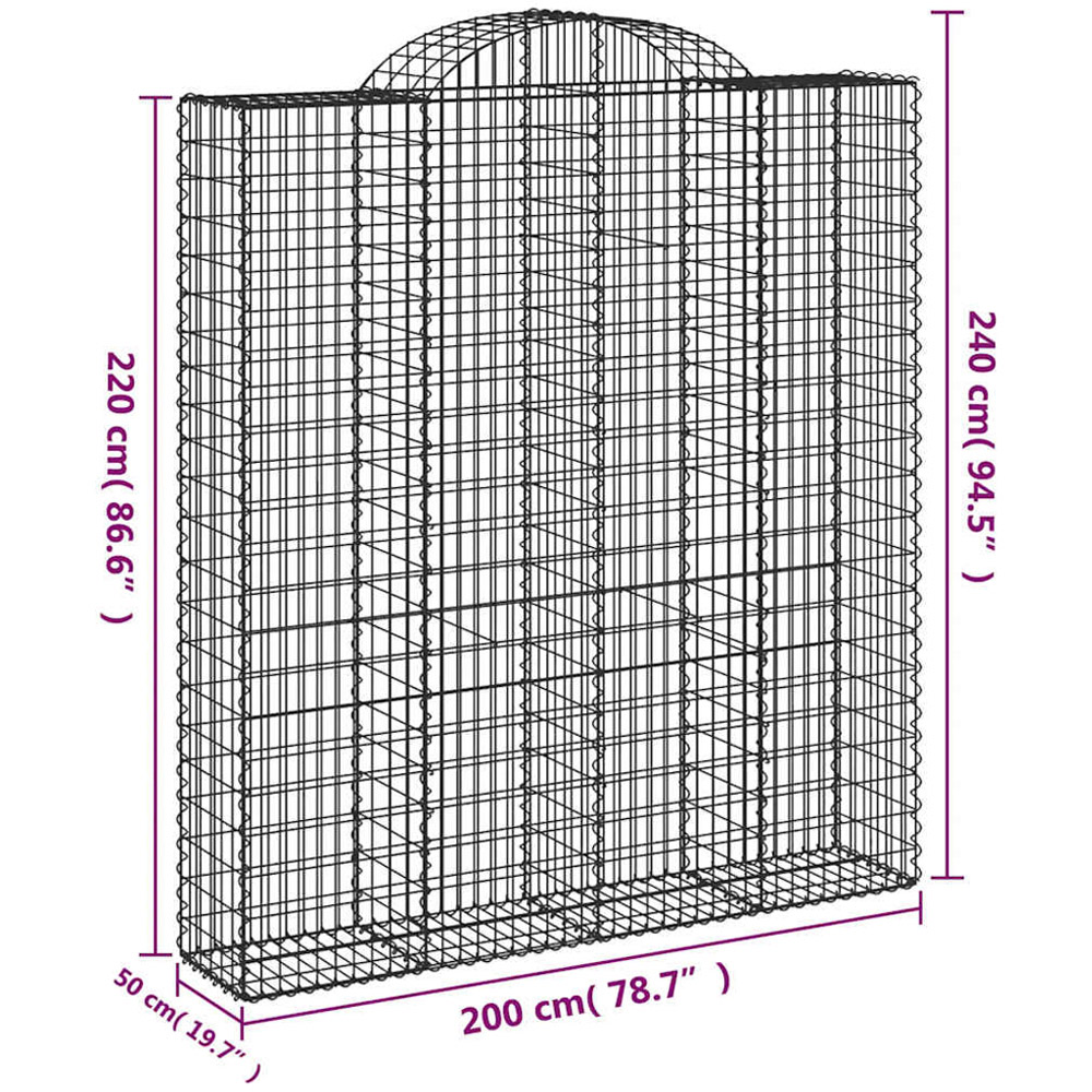 vidaXL Silver Galvanised Iron Arched Gabion Basket 200 x 50 x 220/240cm 20 Pack Image 5