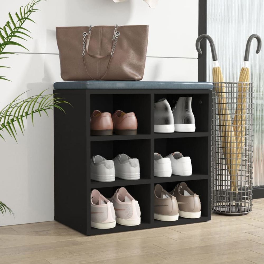 vidaXL 6 Open Shelf Black Shoe Storage Cabinet Image 8