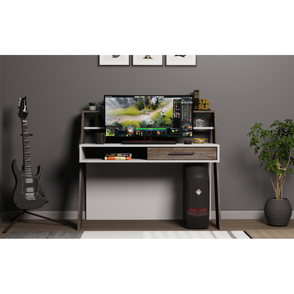 Decorotika Soho Single Drawer 5 Shelf Computer Desk White Wenge Image 6