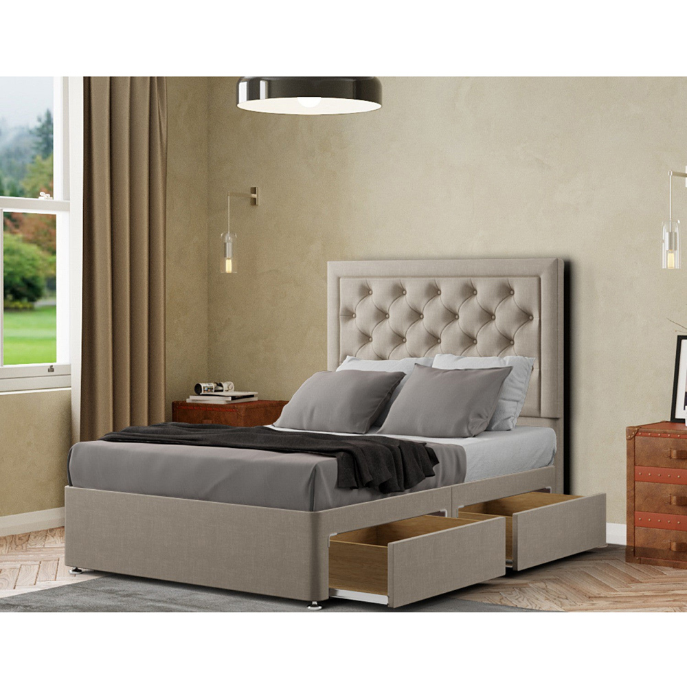 Portland Castle Double Cream Malham Weave Divan Bed with 2 Drawers and Headboard Image 2