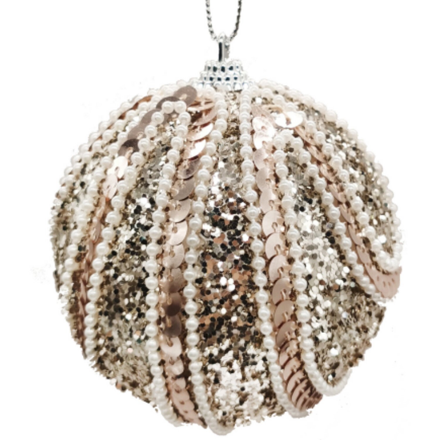 Chic Noir Champagne Glitter Sequin Swirl Bauble Image 3
