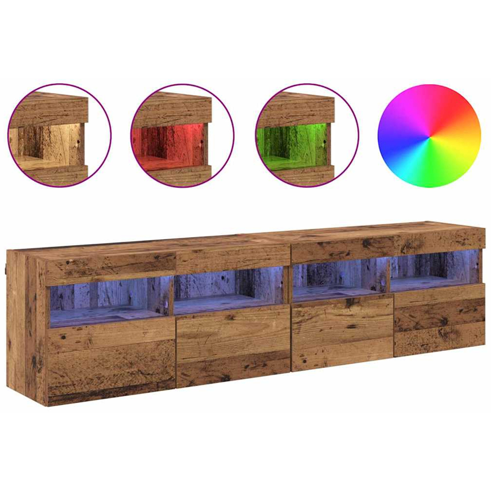 vidaXL 2 Door 2 Shelf Old Wood Wall Mounted TV Cabinet with LED Light 2 Pack Image 4