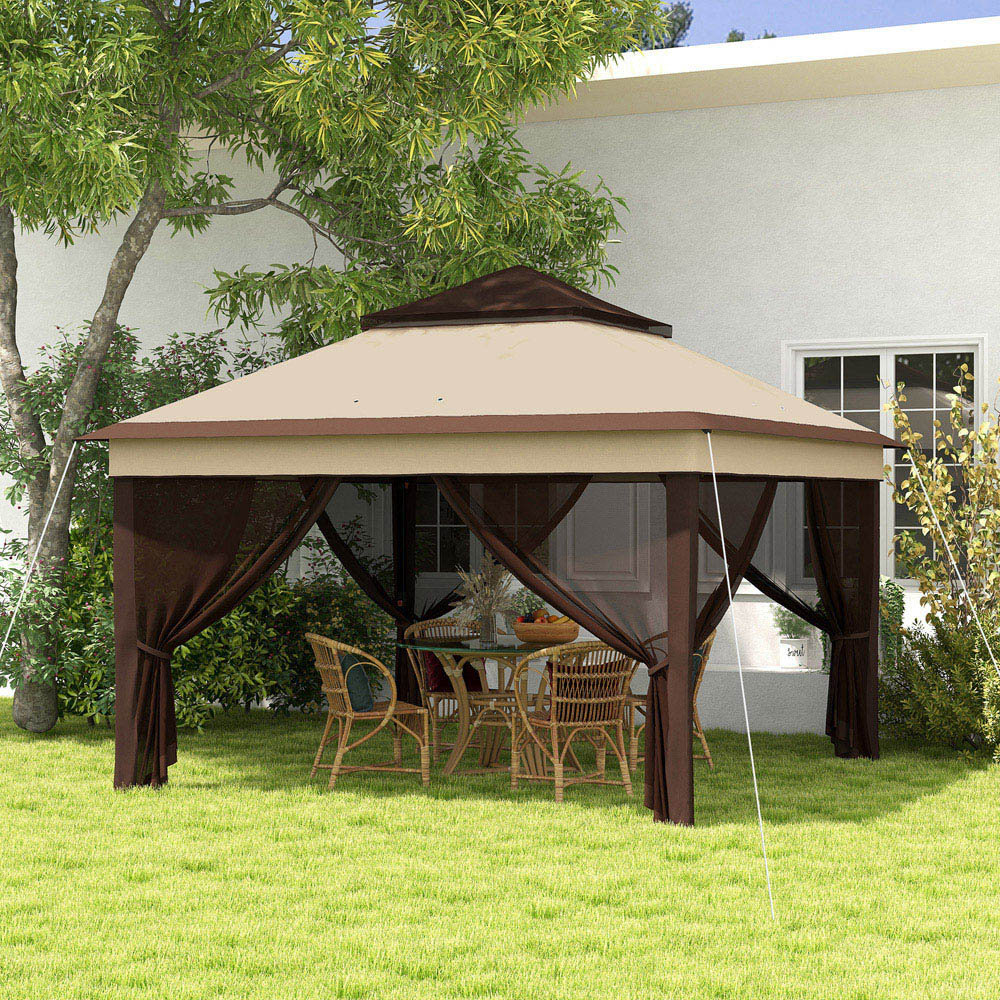 Outsunny 3 x 3m Beige Pop Up Gazebo with Net and Carry Bag Image 1