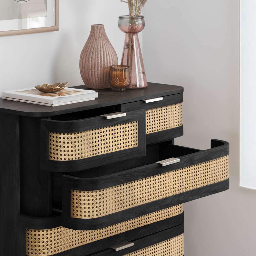 Birlea Noah 5 Drawer Black Rattan Storage Chest Image 6