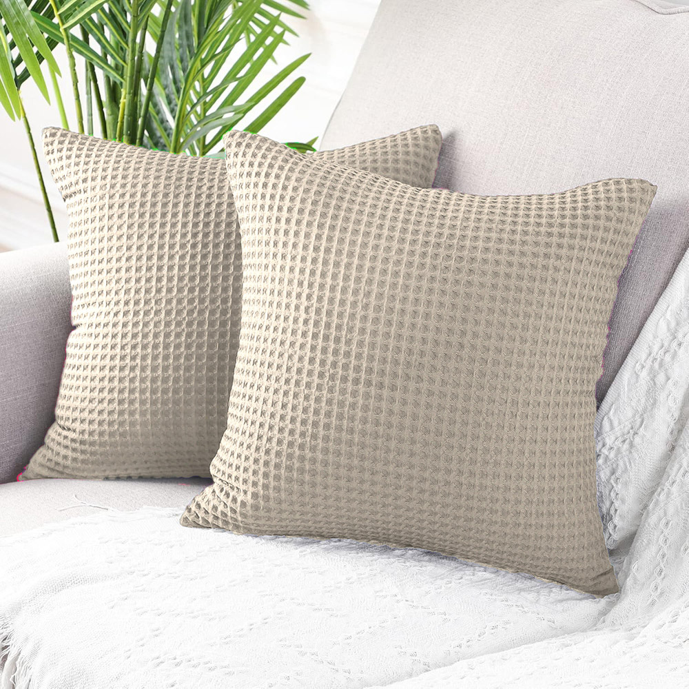 Allure Home Fashions Hotel Taupe Waffle Cushion Cover 2 Pack 65 x 65cm Image 2
