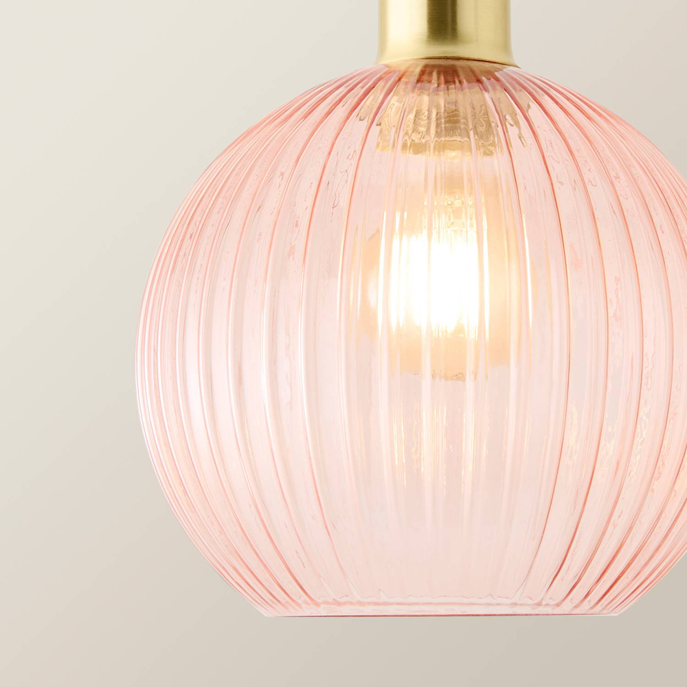 ValueLights Maddison Pink Glass Globe Brushed Gold LED Ceiling Pendant Light with Bulb Image 3