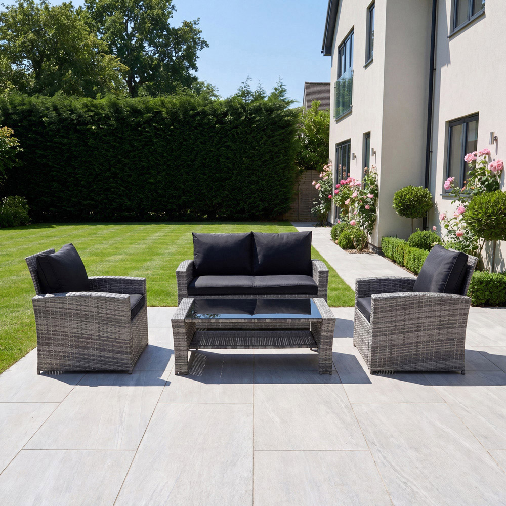 Artemis Home Pallini 4 Seater Black and Grey Rattan Patio Set Image 2