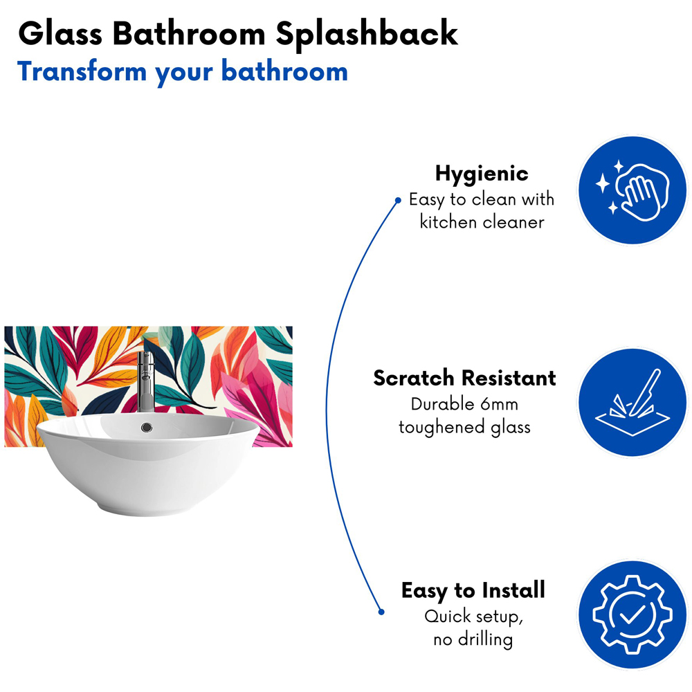 Warren Reed Designer Bright Leaves Pattern Glass Bathroom Splashback 25 x 60cm Image 4