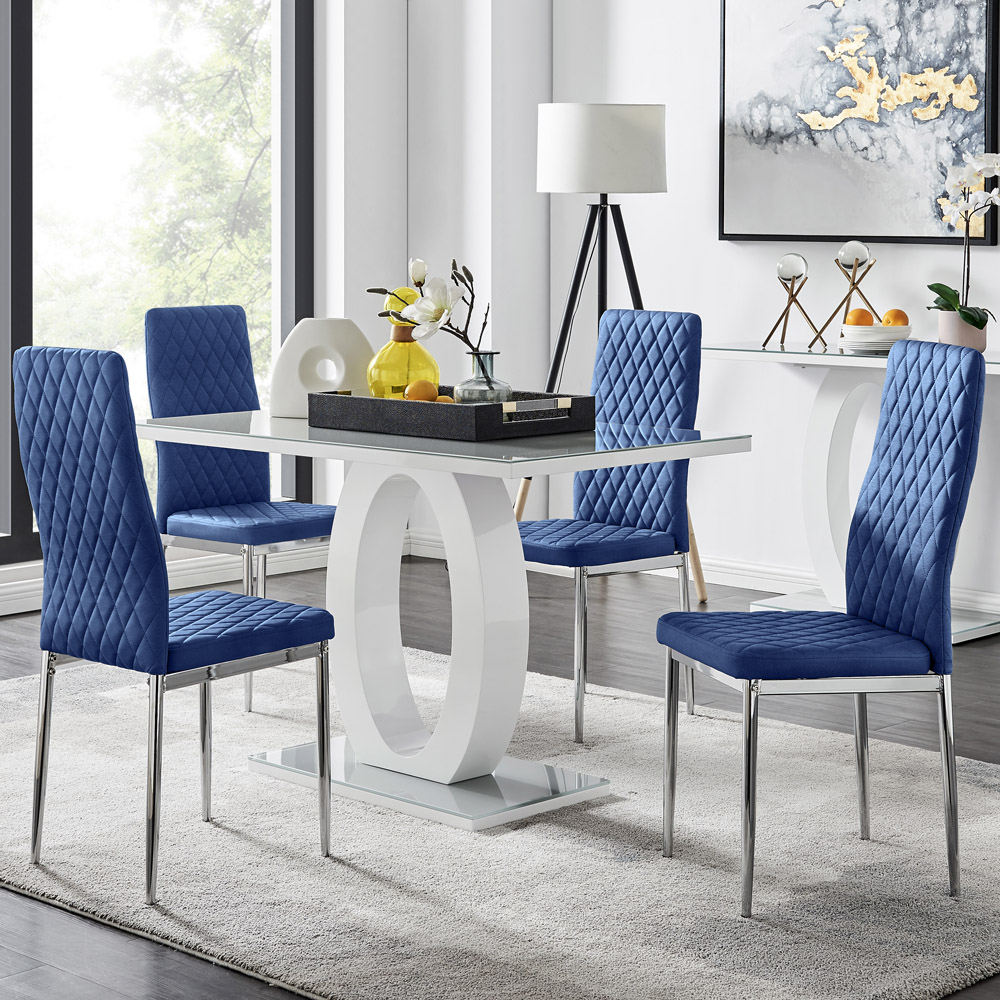 Furniturebox Lucia Valera 4 Seater Dining Set Grey Gloss Navy and Chrome Image 1