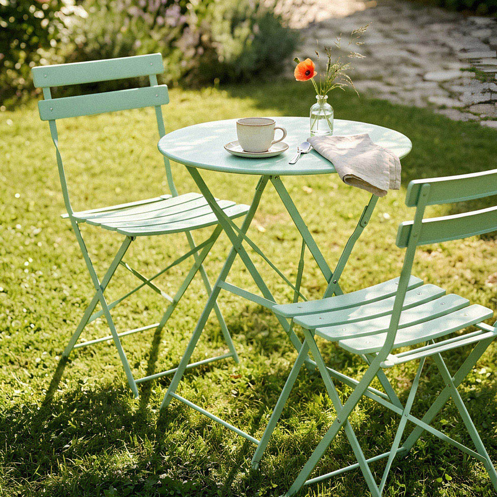 Harbour Housewares Sussex 2 Seater Sage Green Round Bistro Set Image 5