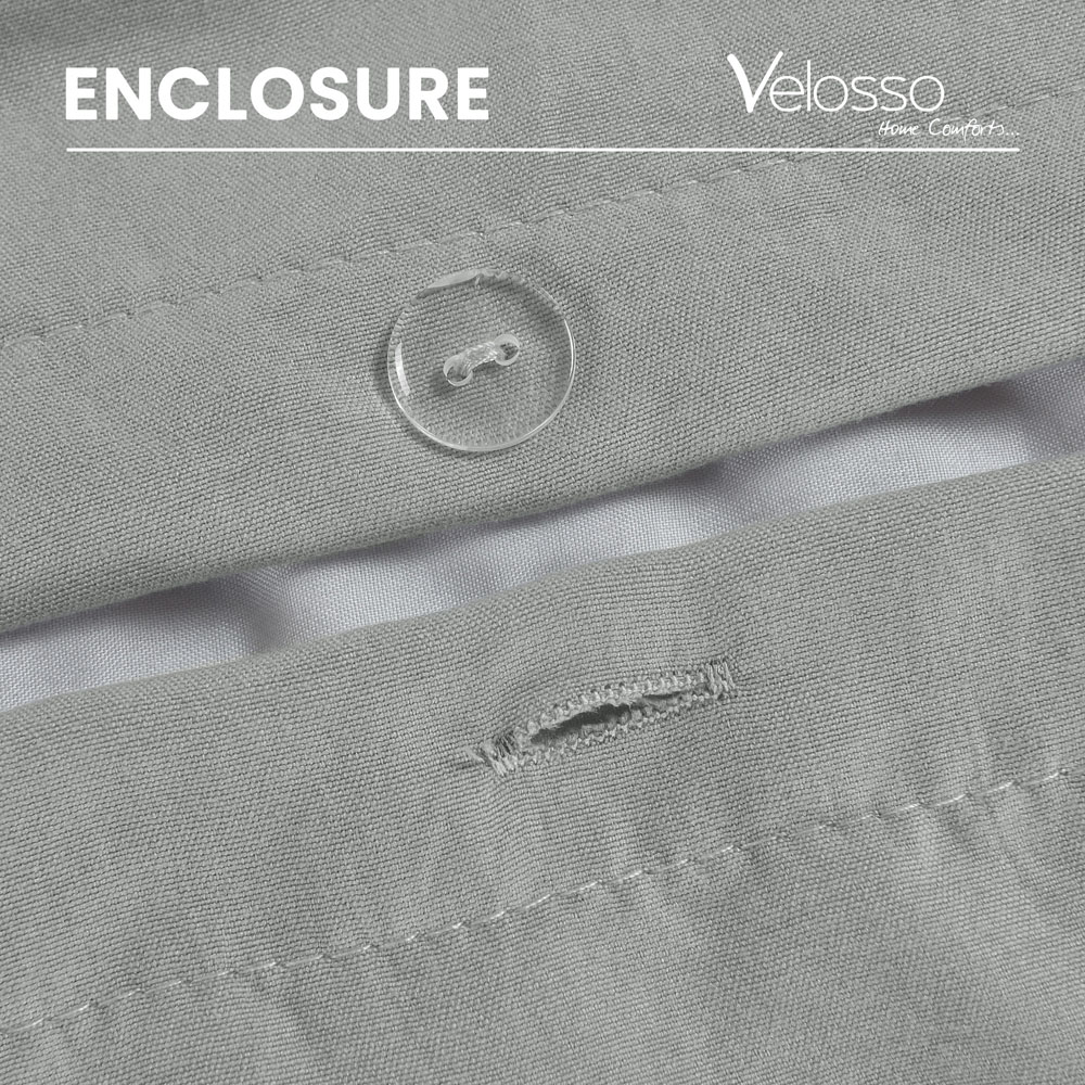 Velosso Washed Linen Look Double Silver Duvet Set Image 5