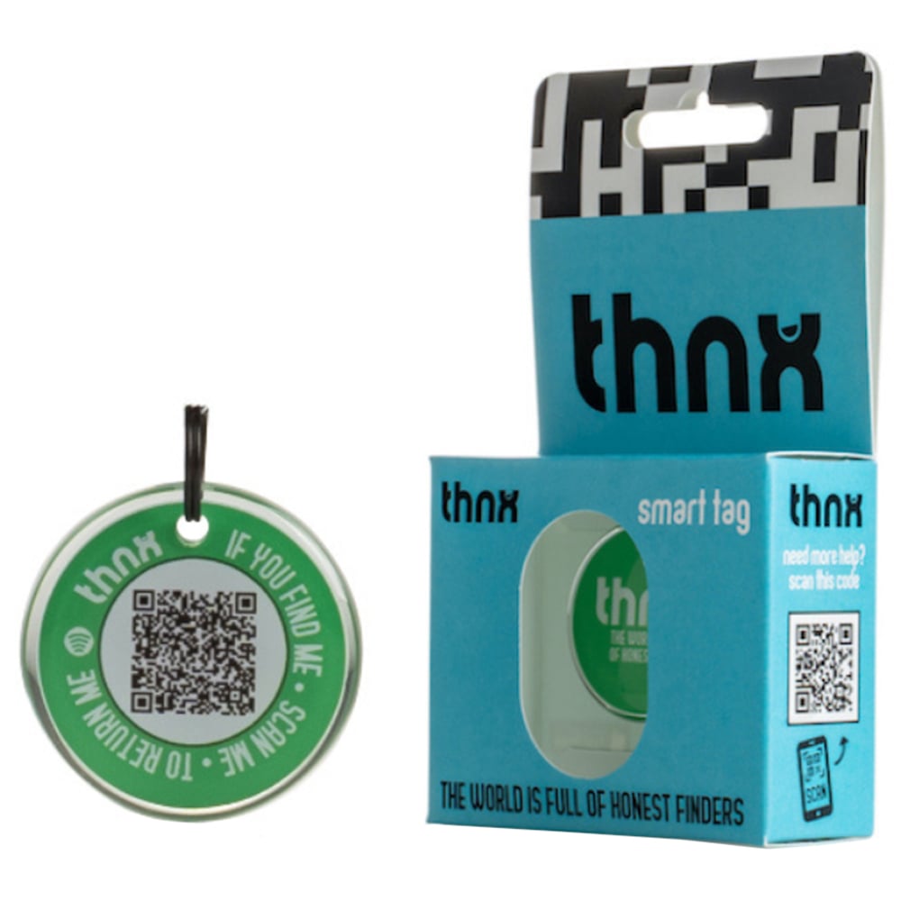Thnx Green Medium Airtag Keychain with QR Code Image 1