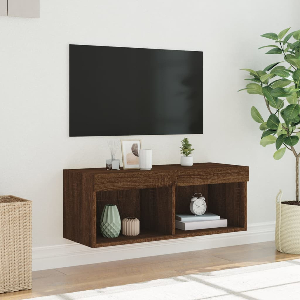 vidaXL 2 Shelf Brown Oak Wall Mounted LED TV Cabinet Image 5