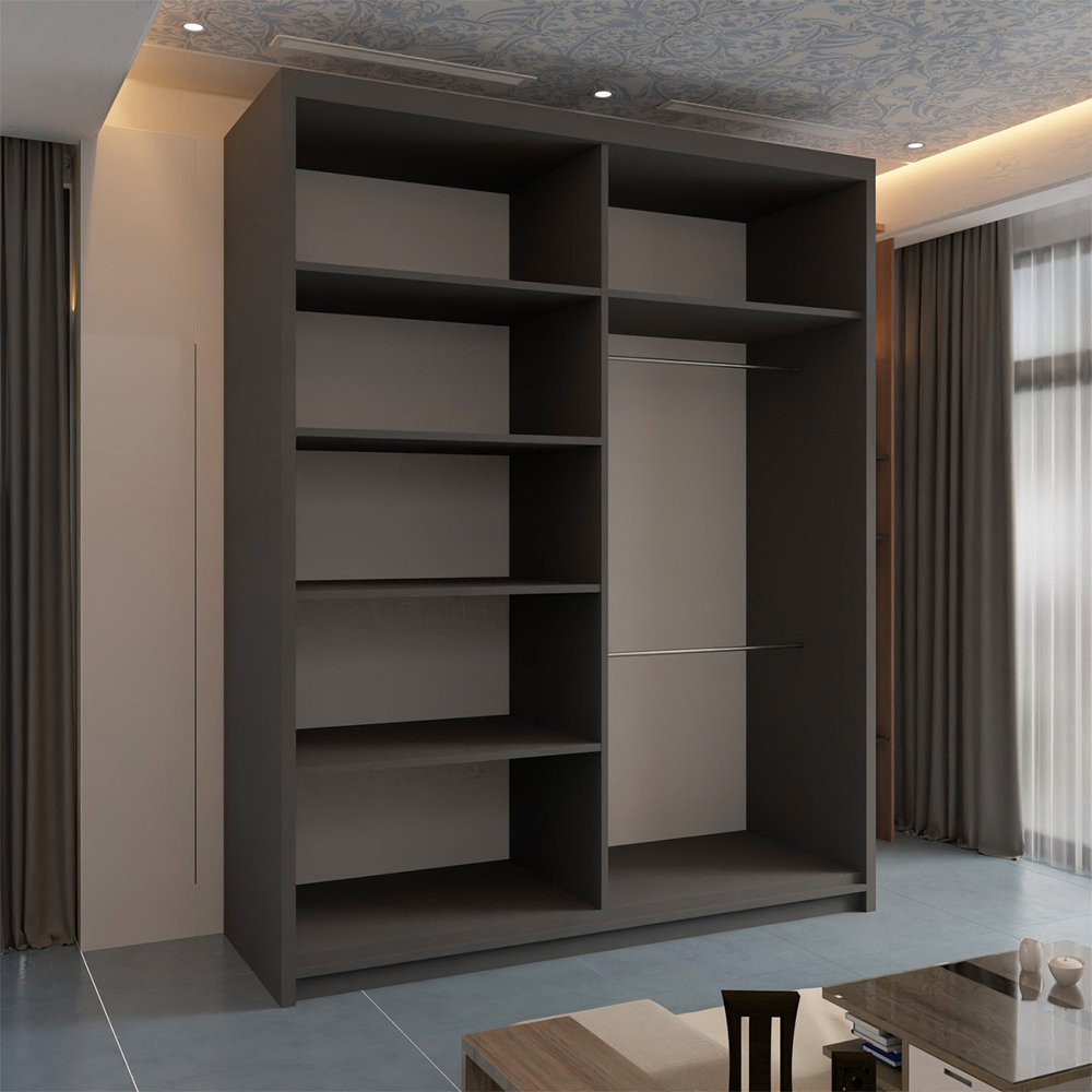 Sliding Wardrobes 4U Batumi 2 Door Grey Curved Mirrored Wardrobe 180cm Image 3