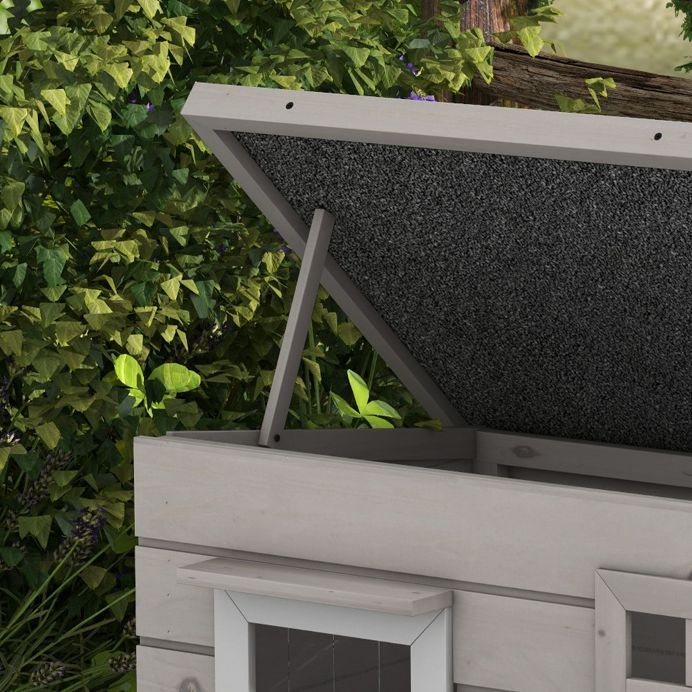PawHut Grey Openable Top Outdoor Cat House with Asphalt Roof and Window Image 8