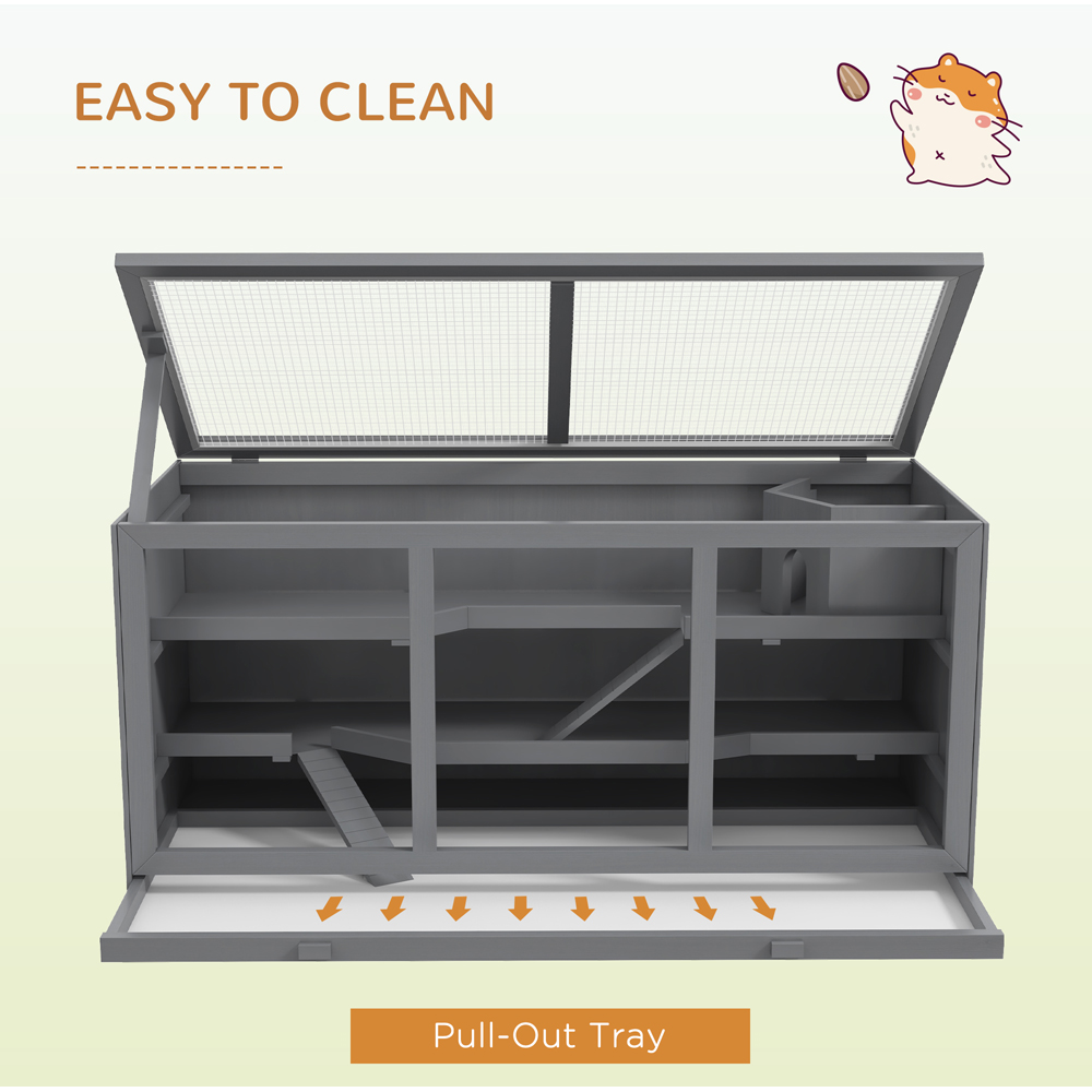 PawHut Wooden Hamster Cage with Tray and Openable Top Image 7